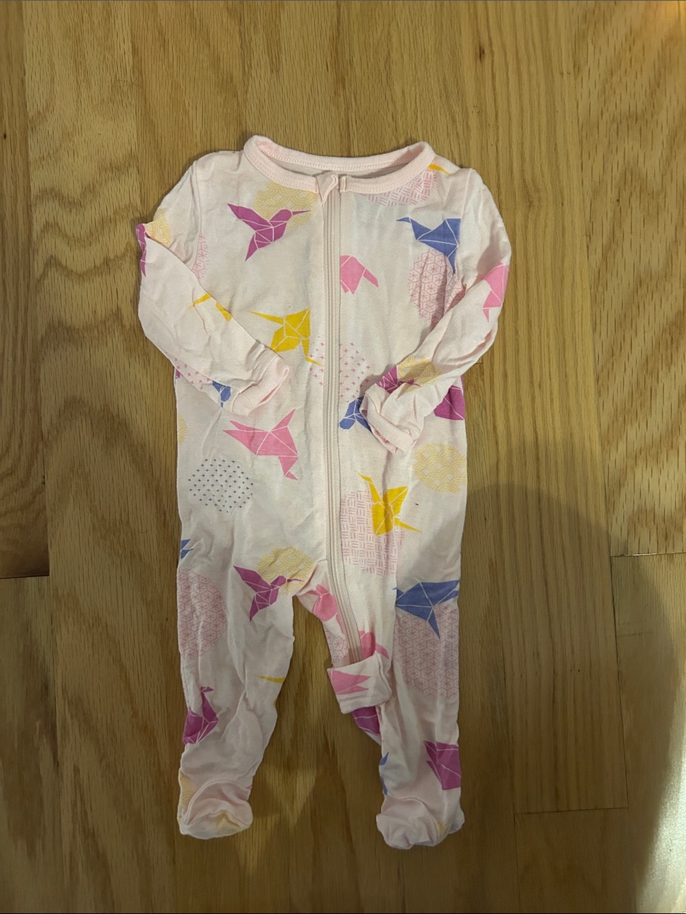 Bamboo Pink Origami Bird Footed One-Piece for Babies